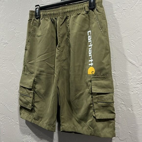 🔥🔥 CARHARTT Lightweight Polyester Cargo Shorts Army Green Sz Large - PERFECT - Picture 2 of 7